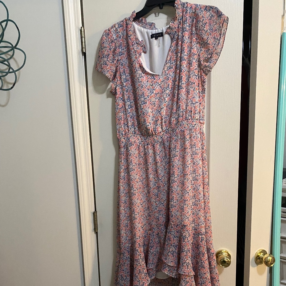 1 STATE Floral Ruffle Hem Midi Dress
